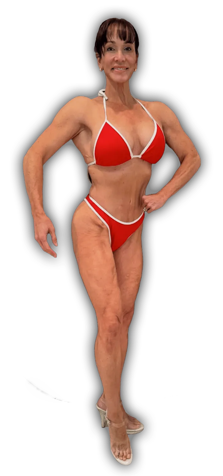 Dr. Jenifer Back on stage at a bodybuilding competition